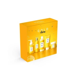 Gold Aura Gift Box Lotiune 250 ml, Scrub 300 g, Gel de Dus 250 ml, Sapun Lichid 300 ml, Body Mist 200 ml, The Bath Factory