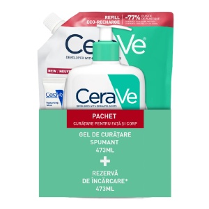 Pachet Gel spumant de curatare 473ml + Refill Gel spumant de curatare 473ml + Lotiune hidratanta 5ml, CeraVe