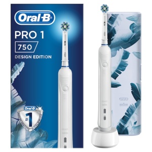 Periuta de dinti electrica Oral-B PRO 1 750 Design Edition Sensi Ultrathin, 40000 pulsatii/min, 8800 oscilatii/min, Curatare 3D, 1 program, 1 capat, Trusa de calatorie, Alb,Oral-B