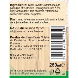 Sirop Patlagina, R10, 250 ml, Fares - Img 3