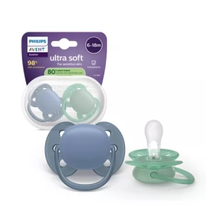 Suzeta Ultra Soft Pacifier, Albastru/Verde, 6-18 luni, SCF091/42, 2 bucati, Philips Avent