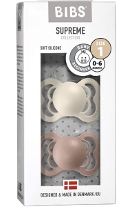 Suzete din silicon cu tetina simetrica, Supreme, 0 luni+ Ivory - Blush, 2 bucati, Bibs 160221