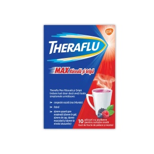 Theraflu Max Raceala si Gripa cu aroma de fructe de padure si mentol, 10 plicuri, Haleon