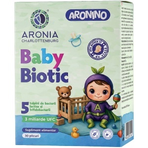 Baby Biotic cu 5 tulpini probiotice și prebiotic FOS, 0–3 ani, 30 plicuri, Aronino