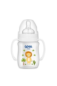 Biberon cu mânere tetină silicon anti-colic nr. 1, model safari, 150 ml, 483 Wee Baby