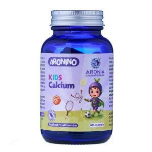 Calciu pentru copii Aronino Kids, aromă de căpșuni, 4–12 ani, 60 capsule masticabile, Aronia Charlottenburg