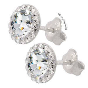 Cercei eleganți cu cristal central de 8 mm, Chaton England Queen, Crystal
