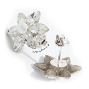 Cercei Navette Flower cu cristale și perl, 15 mm S/0156, Crystal - Img 2
