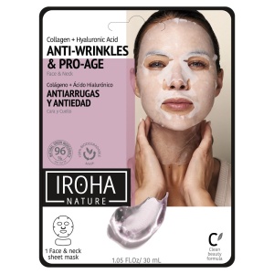 Masca anti-imbatranire pentru fata si gat cu acid hialuronic si colagen, 30 ml, Iroha
