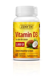 Super Vitamin D3 5000UI cu ulei de cocos, 60 capsule, Zenyth