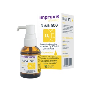 Suspensie uleioasa cu Vitamina D3 500 U.I. picaturi impruvis D3Vit, 20 ml, Pharma Brands
