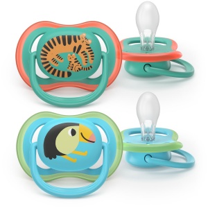 Suzeta Ultra Air Pacifier Philips Avent, Papagal/Tigru, 6-18 luni, SCF087/11, 2 bucati, Philips - Img 2