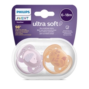 Suzete Ultra Soft SCF091/18 pentru 6-18 luni Bleu/Gri, 2 bucati, Philips Avent
