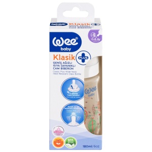 Biberon din sticla termorezistenta cu gat larg 140, 180ml, Wee Baby
