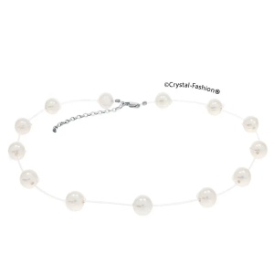Colier delicat cu perle pe fir transparent Levity Pearls, Crystal
