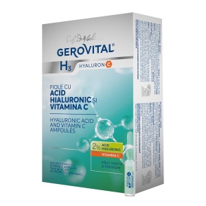 Fiole cu acid hialuronic si vitamina C Gerovital H3 Hyaluron C, 10 fiole, Farmec