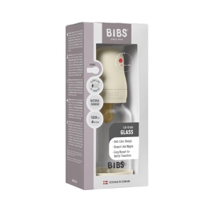 Set complet biberon din sticlă anticolici, tetină latex cu flux lent, 120 ml, Ivory, Bibs