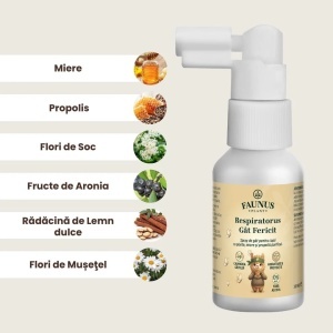 Spray de gat copii cu extracte naturale Respiratorus Gat Fericit, 30 ml, Faunus Plant - Img 2