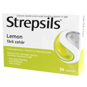 Strepsils lemon fara zahar, 36 pastile, Reckitt Benckiser
