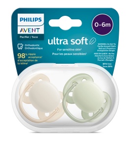 Suzete Ultra Soft SCF091/05 pentru 0-6 luni Verde/Galben, 2 bucati, Philips Avent