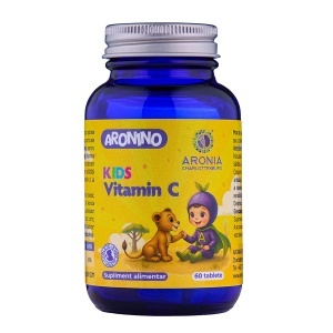 Vitamina C pentru copii din acerola, aromă de portocală, +3 ani, 60 tablete masticabile, Aronino Kids