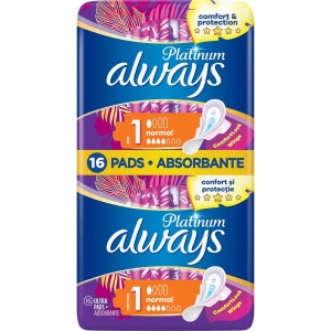 Absorbante Always Platinum Ultra Normal Plus Duo, 16 bucati, Marimea 1, P&G
