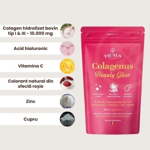 Colagenus Beauty Glow – Colagen hidrolizat pudra tip 1 și 3, 325 g, aroma capsuni, Faunus Plant - Img 4