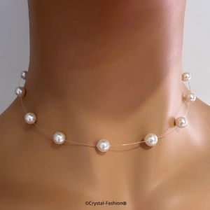 Colier delicat cu perle pe fir transparent Levity Pearls, Crystal - Img 2