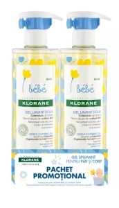 Gel spumant pentru par si corp, 500ml, 2 bucati, pachet promo, Klorane Bebe