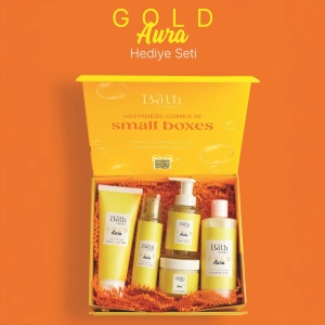 Gold Aura Gift Box Lotiune 250 ml, Scrub 300 g, Gel de Dus 250 ml, Sapun Lichid 300 ml, Body Mist 200 ml, The Bath Factory - Img 2
