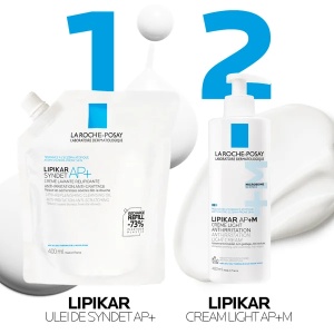 Pachet Crema de spalare ultra-delicata, pentru pielea uscata cu tendinta atopica Lipikar Syndet AP+, 400 ml + Rezerva, 400 ml, La Roche-Posay - Img 5