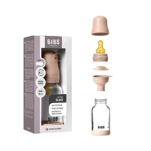 Set complet biberon din sticlă anticolici, tetină latex cu flux lent, 120 ml, Blush, Bibs