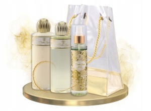 Set cosmetice pentru femei Elegance, gel de dus 200 ml, crema de corp 200 ml, spray de corp 200 ml si geanta, Aurora