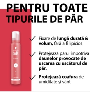 Spuma de par Shine, Strălucire și Fixare 24h, 200 ml, Taft - Img 3