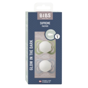 Suzete din silicon cu tetina simetrica, Supreme Fosforescente Glow, 0 luni+ Sage - Cloud, 2 bucati, Bibs