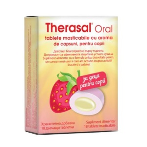 Tablete masticabile cu aroma de capsuni Therasal Oral, 18 bucati, Vedra