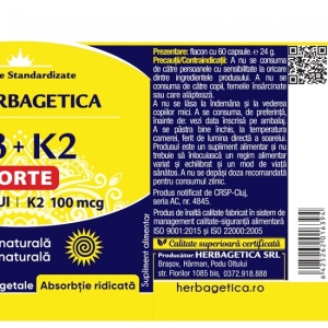 Vitamina D3 + K2 Forte, 60 capsule, Herbagetica - Img 2