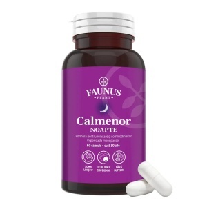 Calmenor Noapte – Formula naturala cu plante, vitamine și melatonina pentru somn odihnitor si confort in menopauza, 60 capsule, Faunus Plant
