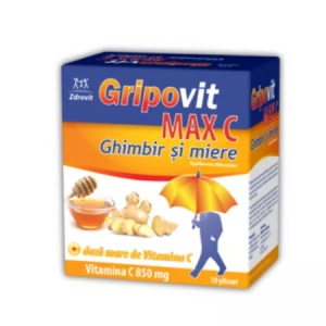 Gripovit Max C Ghimbir și Miere, 10 plicuri, Zdrovit