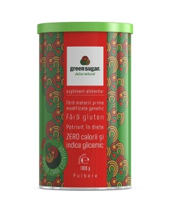 Indulcitor cu stevia si eritritol Green Sugar, cutie metalica, 1 kg, Remedia