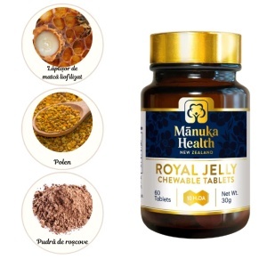 Laptisor de matca Royal Jelly, 60 tablete masticabile, Manuka Health - Img 2