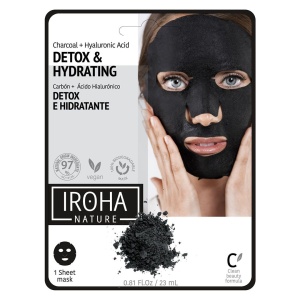 Masca textilă detoxifiantă anti-imperfecțiuni cu cărbune și acid hialuronic, 23 ml, Iroha