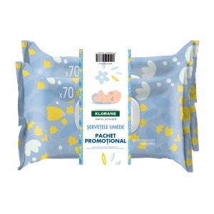 Pachet Servetele umede calmante pentru copii, 70 bucati + 70 bucati, Klorane Bebe