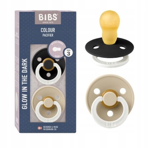 Set 2 suzete fosforescente Colour Glow din latex, tetină rotundă, 18 luni+, 130251 Black/Vanilla, Bibs