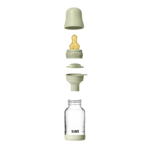 Set complet biberon din sticlă anticolici cu tetină din latex, flux lent, 120 ml, Sage, BIBS - Img 4