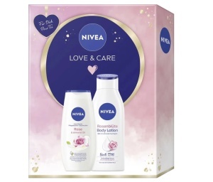 Set Love and Care, gel de dus cu trandafir si ulei de migdale 250 ml si lotiune de corp cu floare de trandafir 400 ml, Nivea