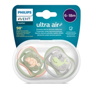 Suzete Ultra Air SCF085/60 pentru 6-18 luni Verde/Gri, 2 bucati, Philips Avent
