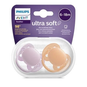 Suzete Ultra Soft SCF091/33 pentru 6-18 luni Roz/Portocaliu, 2 bucati, Philips Avent