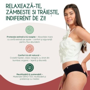 Chiloti menstruali din bumbac organic Ida, S, Negru, FemiEko - Img 4