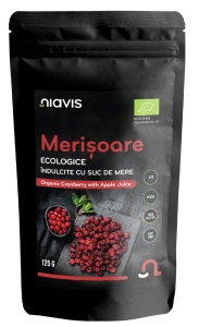 Merisoare Ecologice/BIO indulcite cu suc de mere, 125 g, Niavis